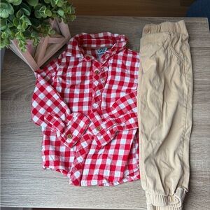 Red Checkered Shirt and Tan Pants Set